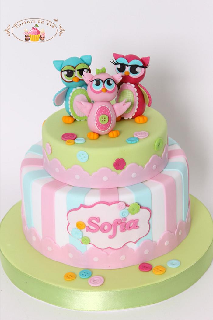  Baptism cake with owls