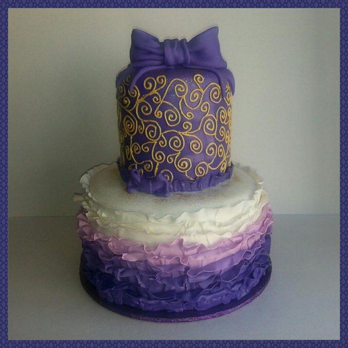 Purple w/Gold Ruffle Cake
