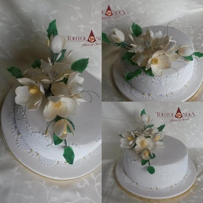 Birthday cake with sugar bouquet