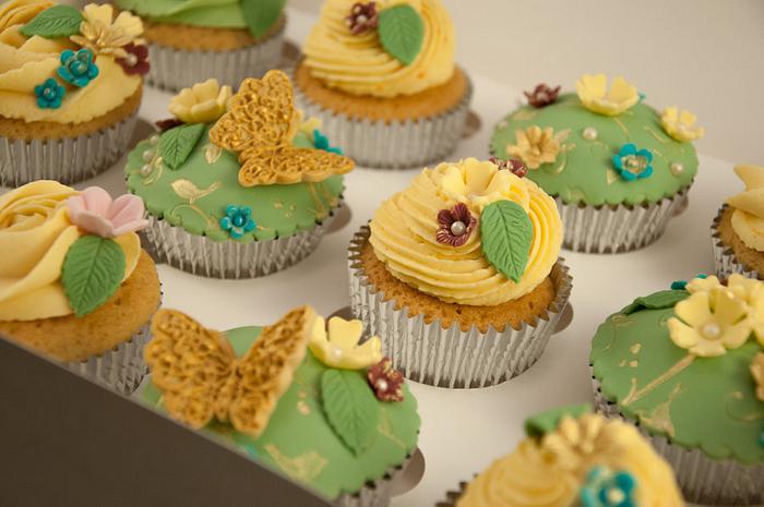 Spring Floral cupcakes with a touch of gold