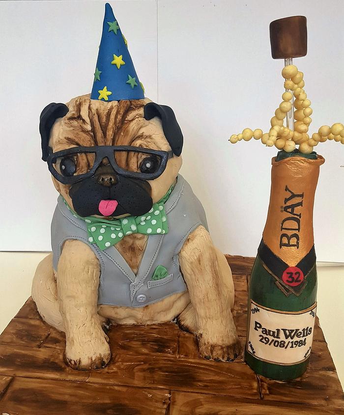 Customised Cake for a Pug And champagne Lover