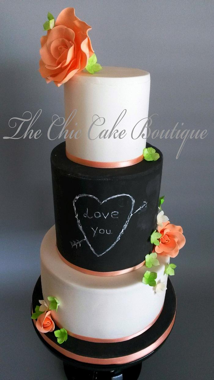 Peach Chalk board effect cake