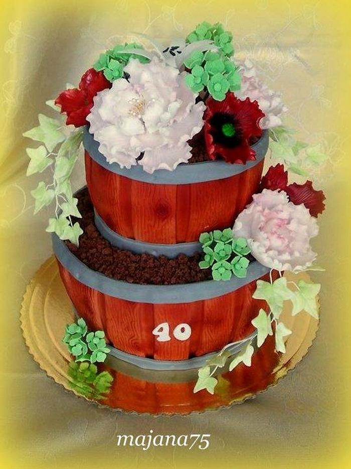 cake with flower pots