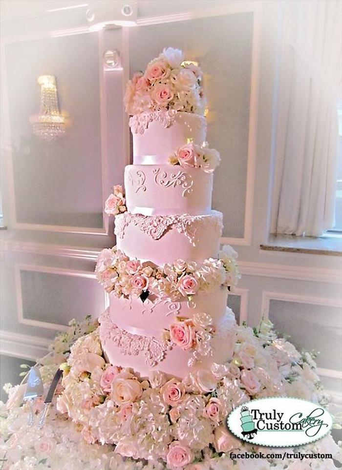 Romantic Floral and Lace Wedding Cake