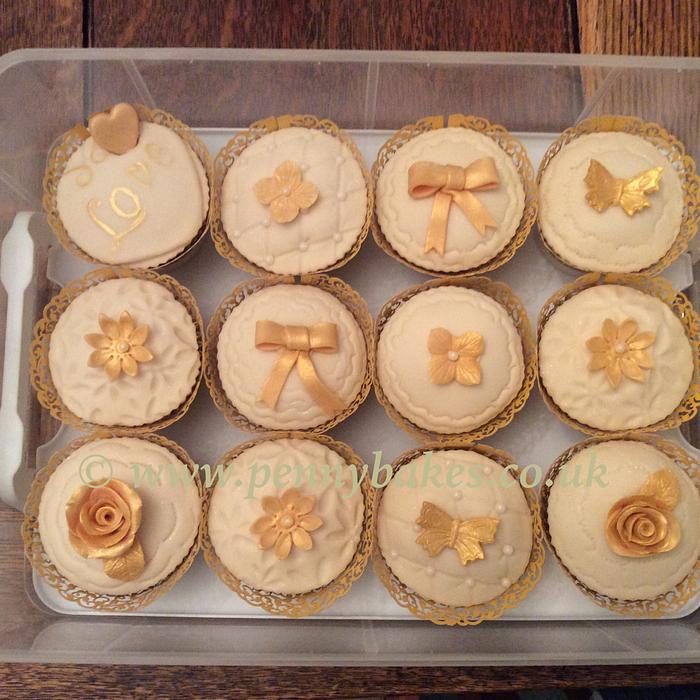 Golden anniversary cup cakes
