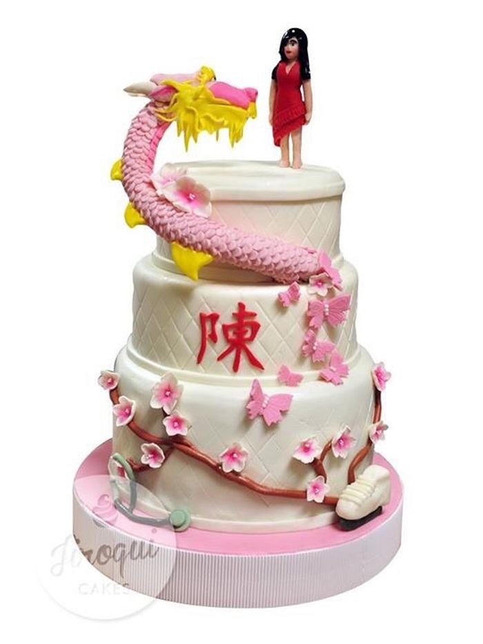 Custom Dragon and Cherry Blossom Cake