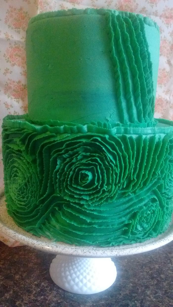 Green Piped Rose Ruffles
