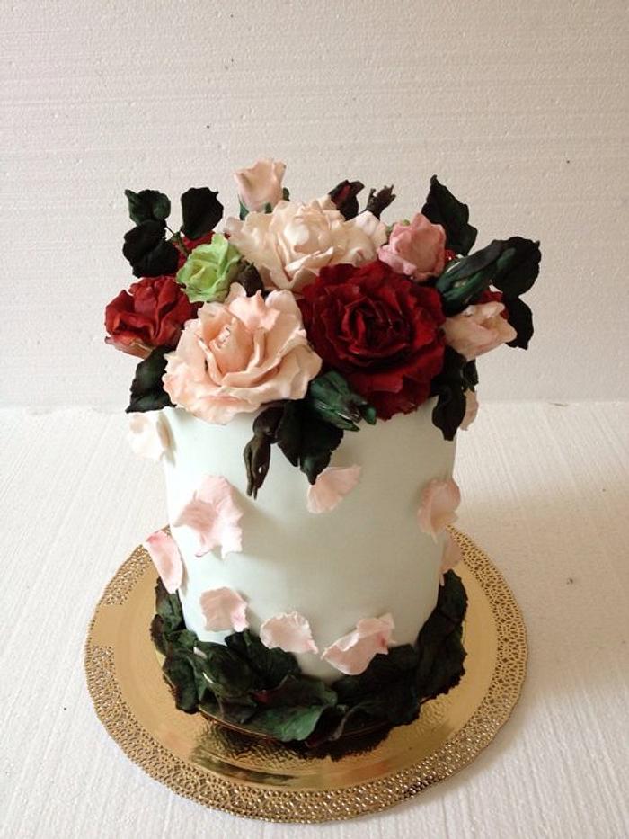 cake with rose petals