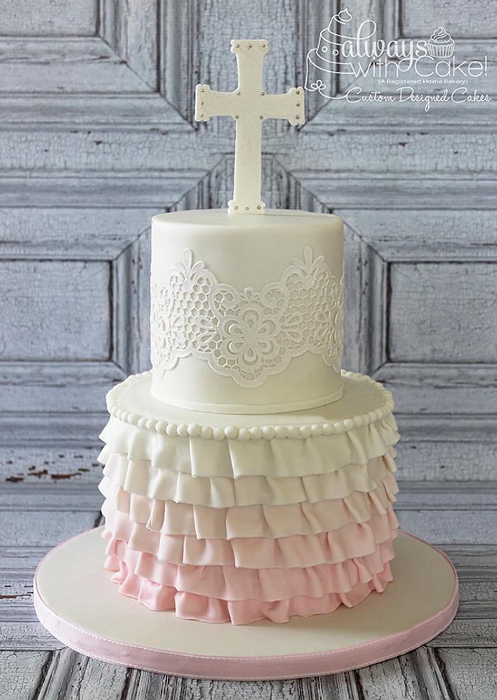 First Communion Cake in Ruffles & Lace
