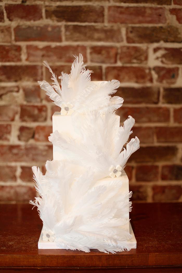 White Feathers Wedding cake