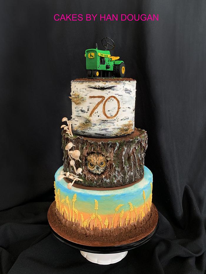 Tree stump and tractor cake for 70th bday.