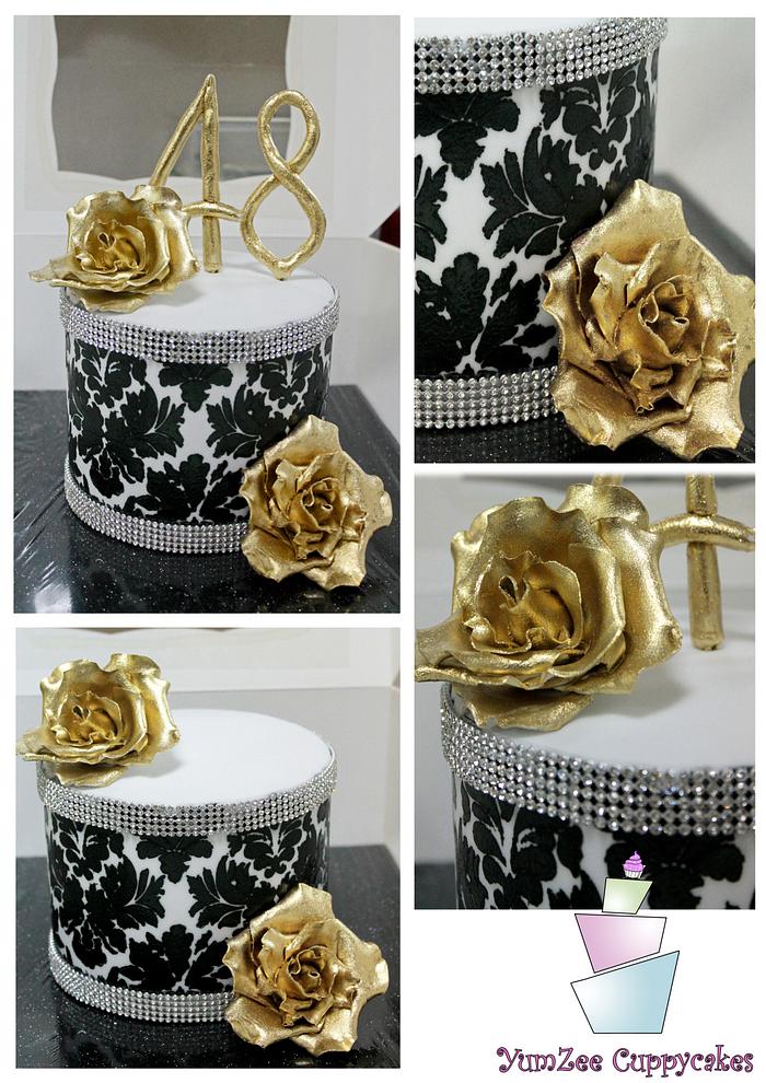 black and gold damask cake