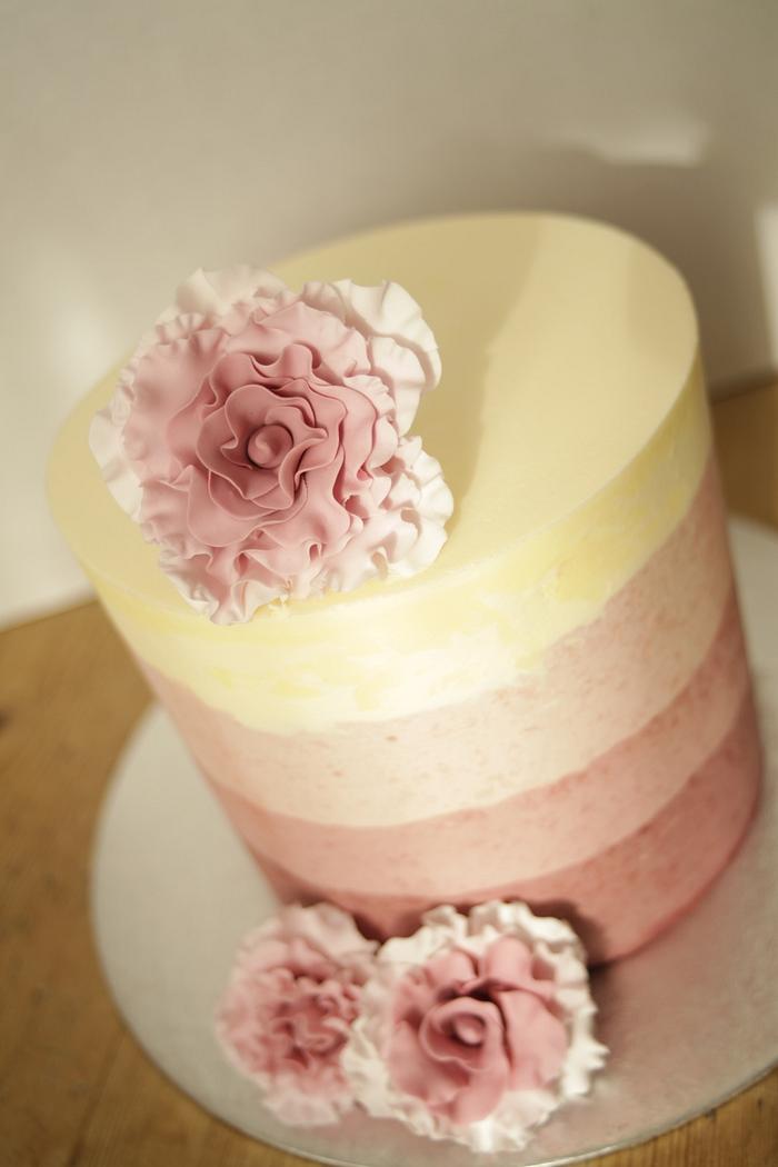 Pink & Cream Ombré Floral Cake – Bakerbones Cakes