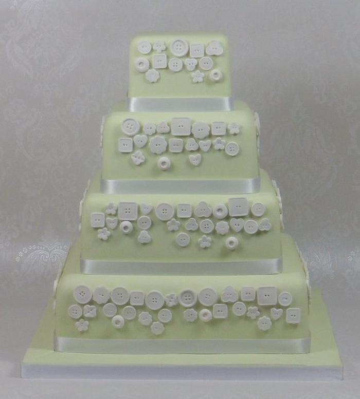 Buttons Green Square Wedding Cake
