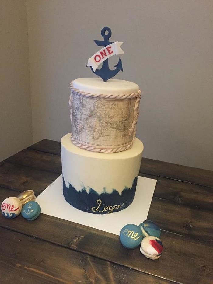 Nautical first birthday cake