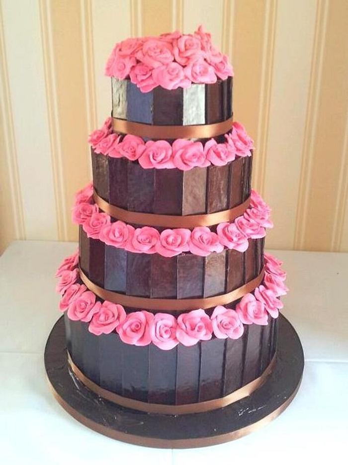 Chocolate Panel Layered Wedding Cake