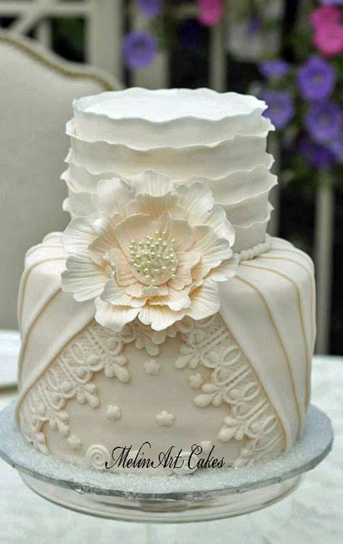 Pleated, Ruffled Couture wedding cake