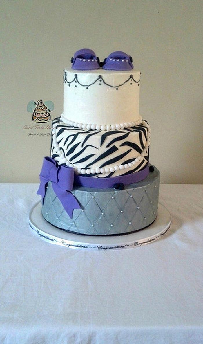 Zebra Print, Purple and Silver Baby Shower Cake