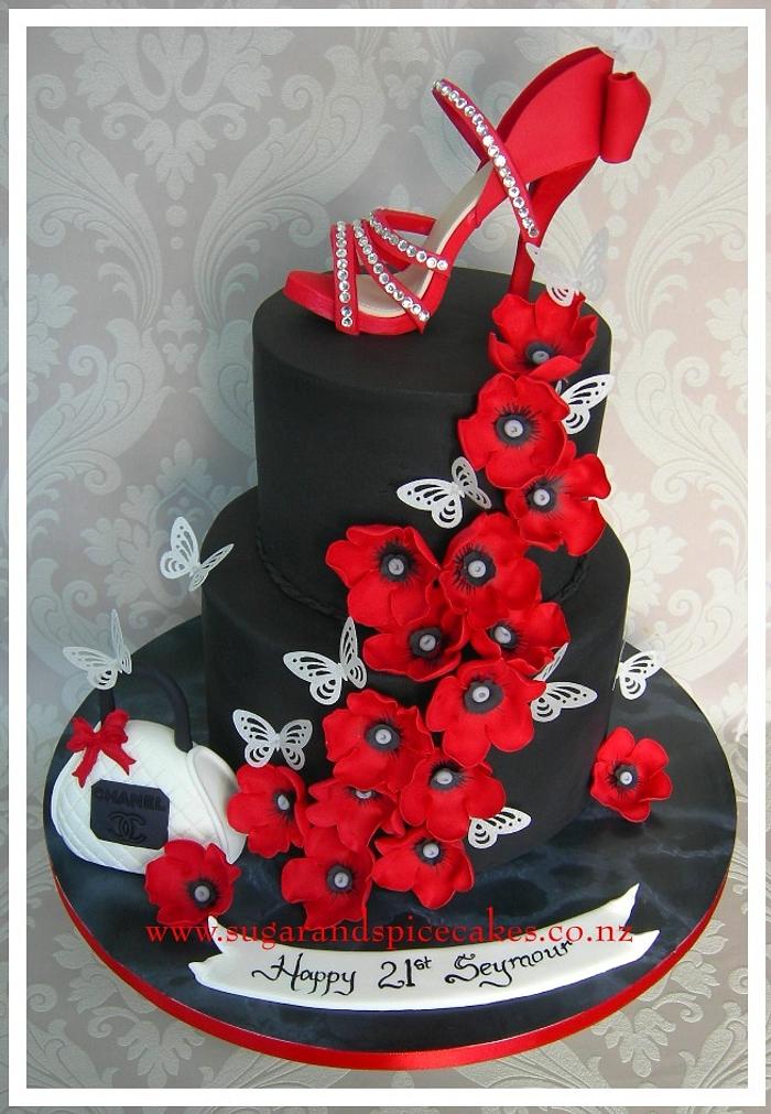 Red Poppy 21st Cake