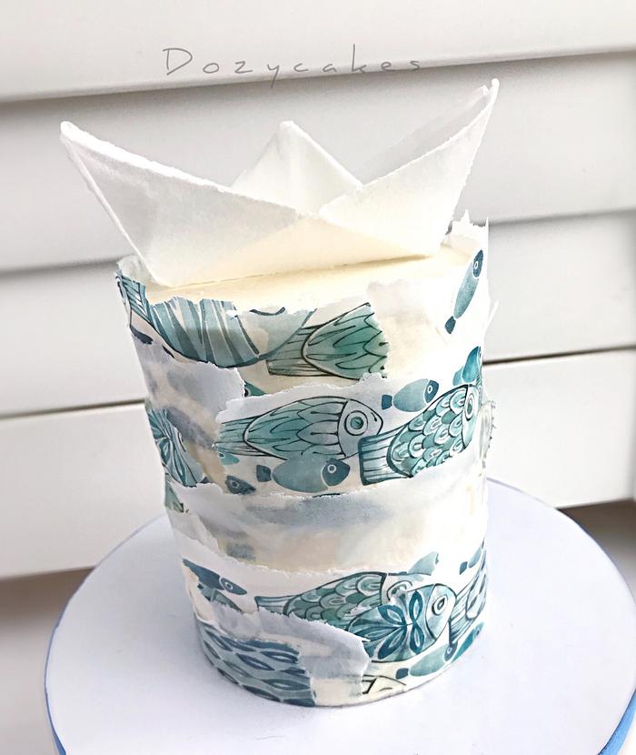 Fishies Cake with Wafer Paper Sailboat