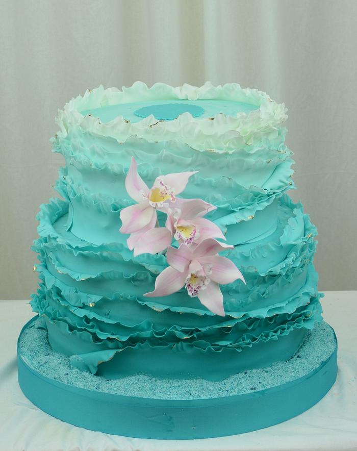 Teal Ruffles and Orchids