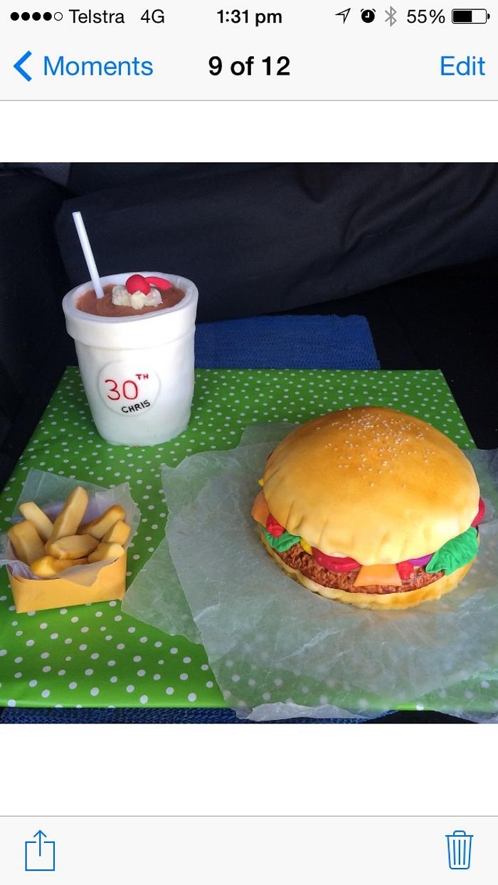 Burger, fries and a milkshake 