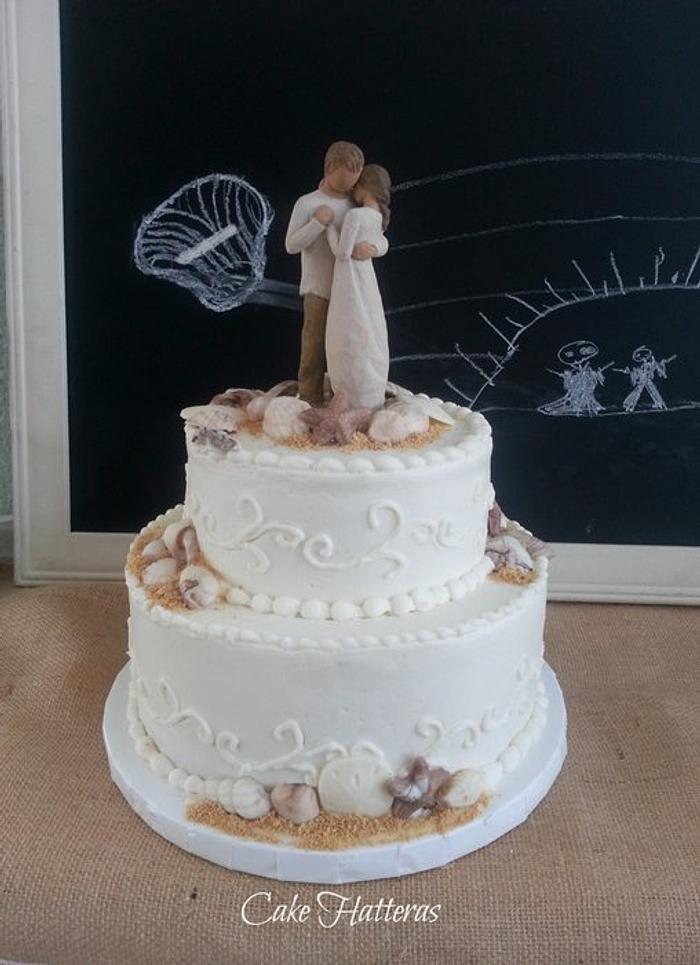 Beach Wedding Cake with Willow Tree Topper