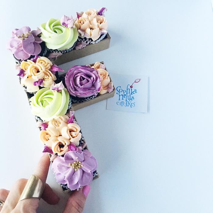 Floral Monogram Cupcakes