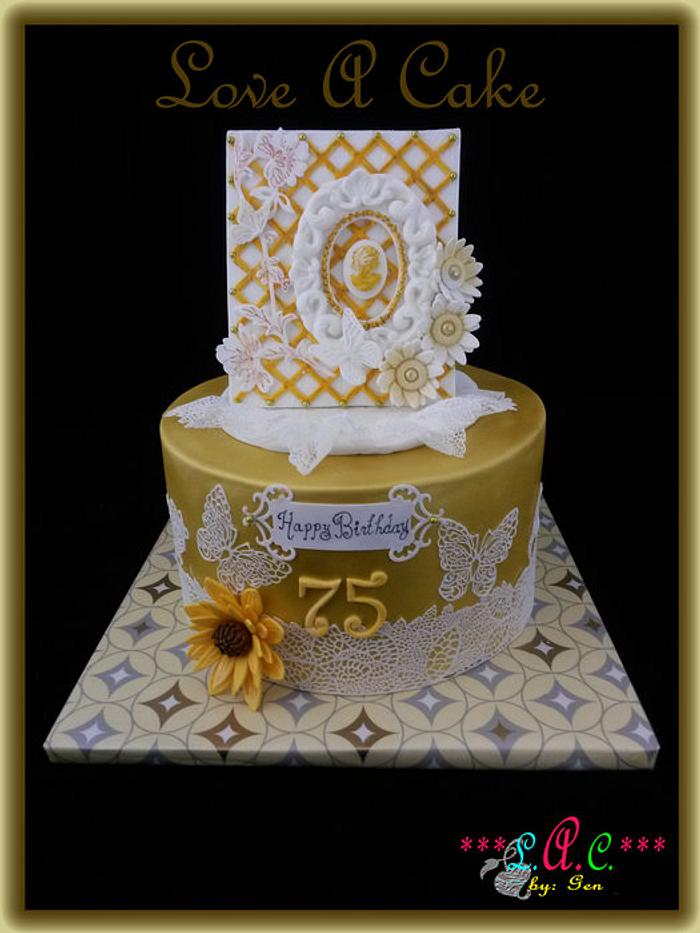 Cameo 'n Lace-themed 75th Birthday Cake