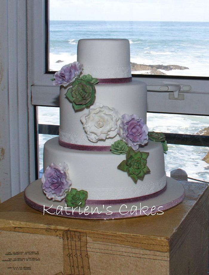 Sugar Roses and Succulents Wedding Cake