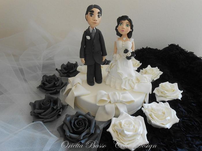Black  and white wedding caketopper