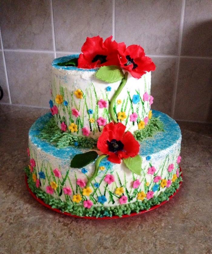 Cake  with red poppy's!