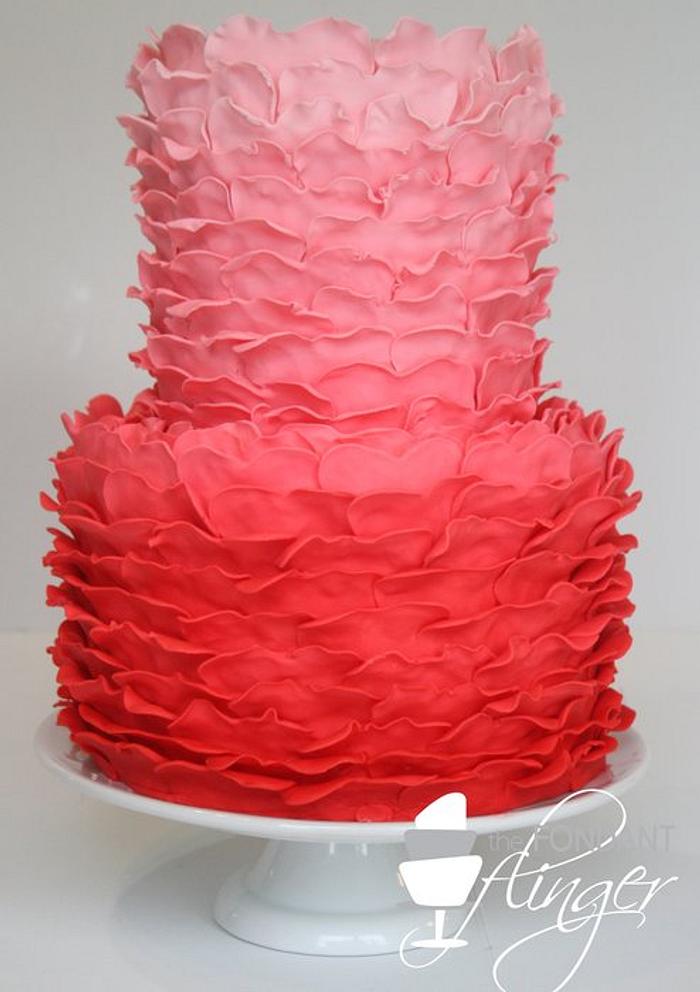 Ombre Valentine's Ruffle Cake