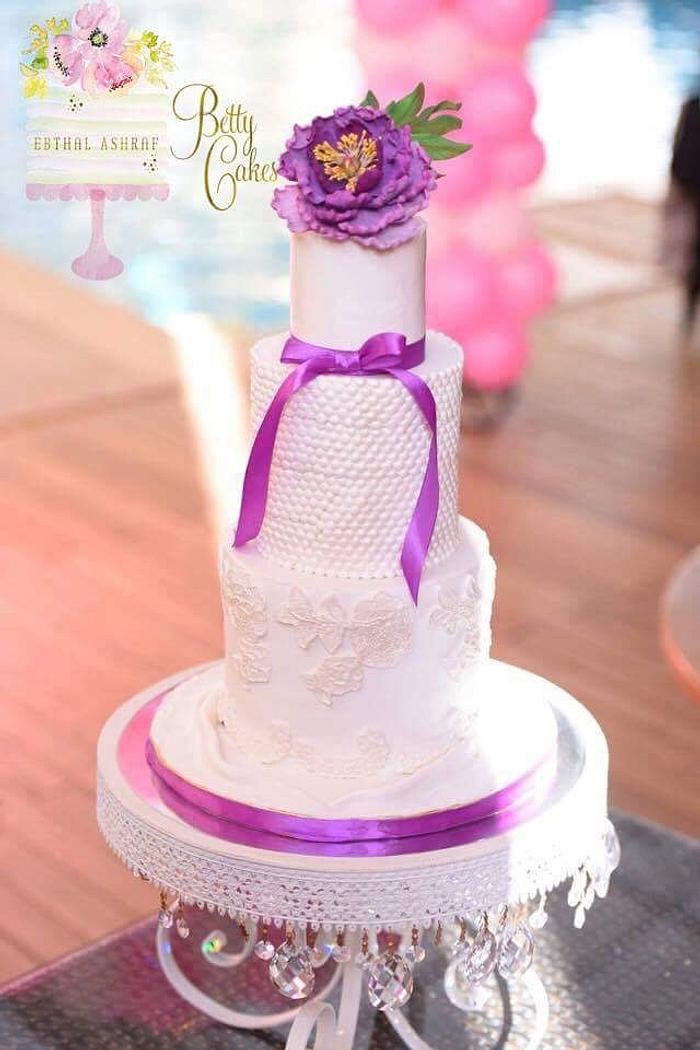 Purple peony wedding cake 