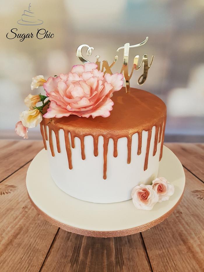 Rose Gold Drip Birthday Cake