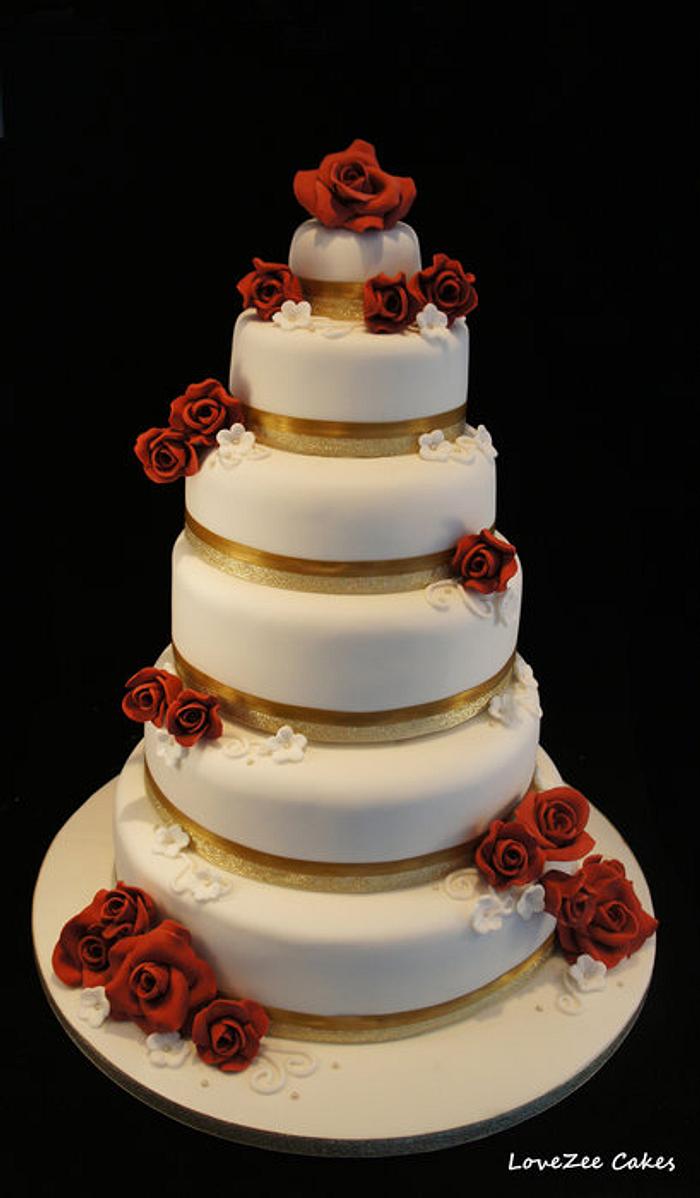 6 Tier Handmade Roses & Blossoms Wedding Cake 