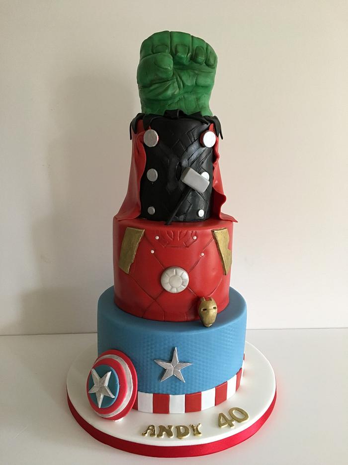 Avengers themed birthday cake