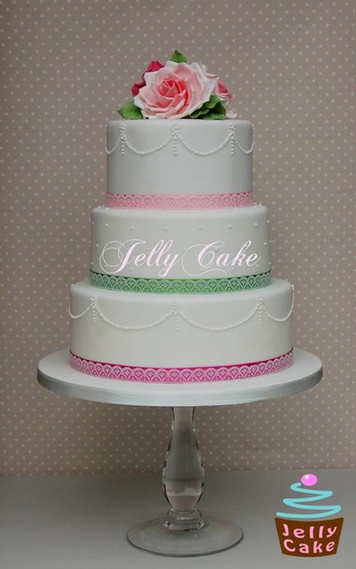 Pinks and Pearls Wedding Cake