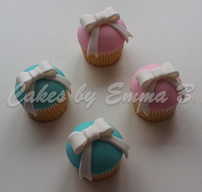 Baby Pink and Blue Bow Cupcakes