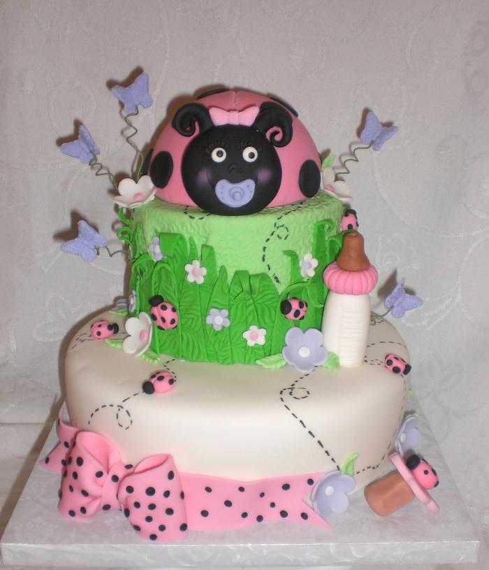 Pink Ladybug Baby Shower Cake