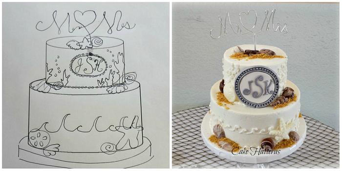 Beach Wedding Cake With Monogram