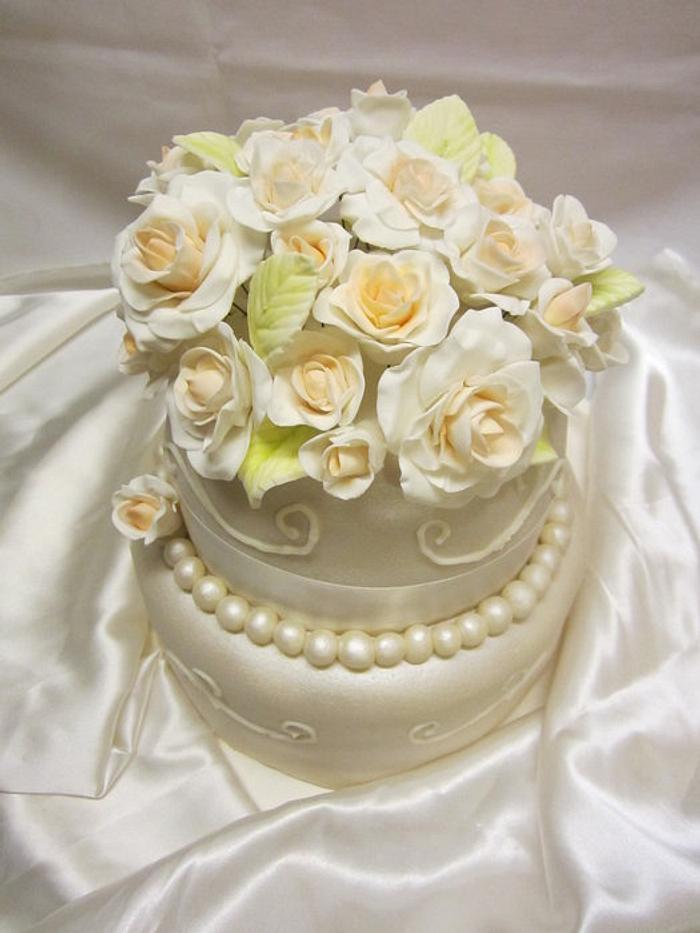 Light Peach Rose Wedding Cake