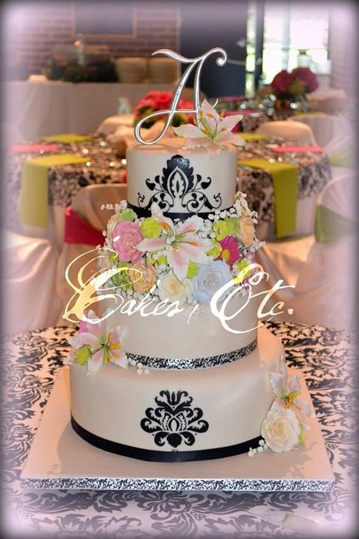 Spring Floral and Damask Wedding cake