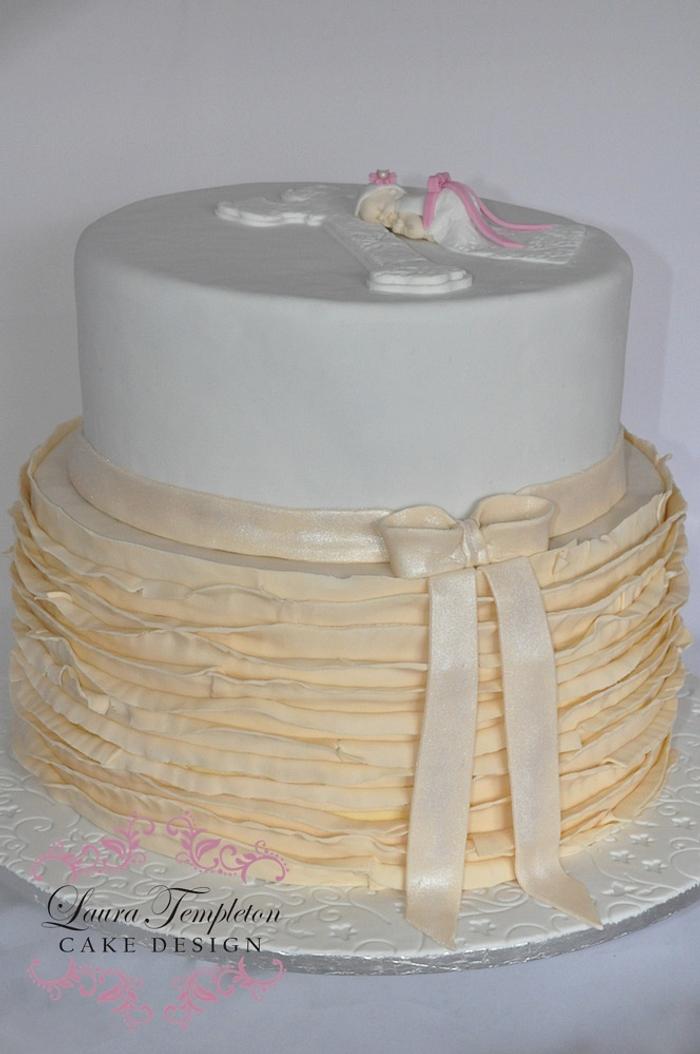 Cream & white Christening Cake