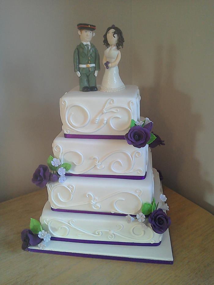 wedding cake with army topper