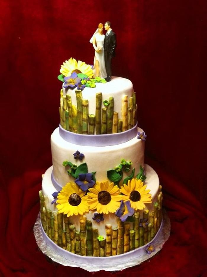Sunflower and sugarcane wedding and grooms cake