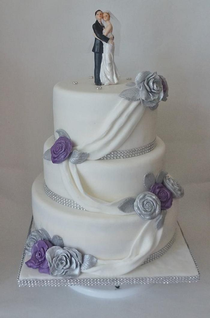 Purple and silver wedding cake