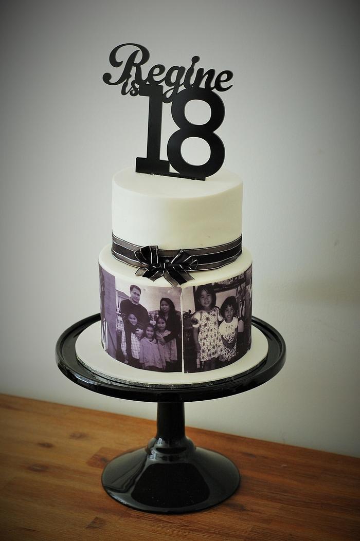 Regine's Black and White 18th Birthday Photo Cake 