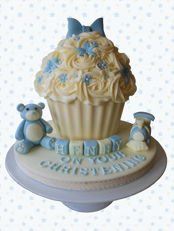 Christening giant cupcake for a little boy