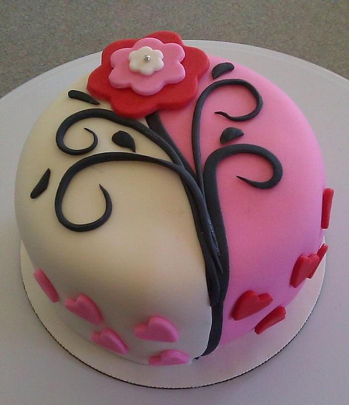 Valentines Day Cake with Flower